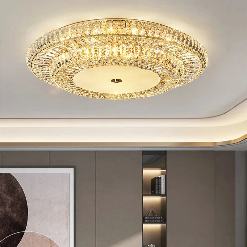 Afralia™ Golden Crystal Ceiling Chandelier | Luxury Living Room LED Light Fixture