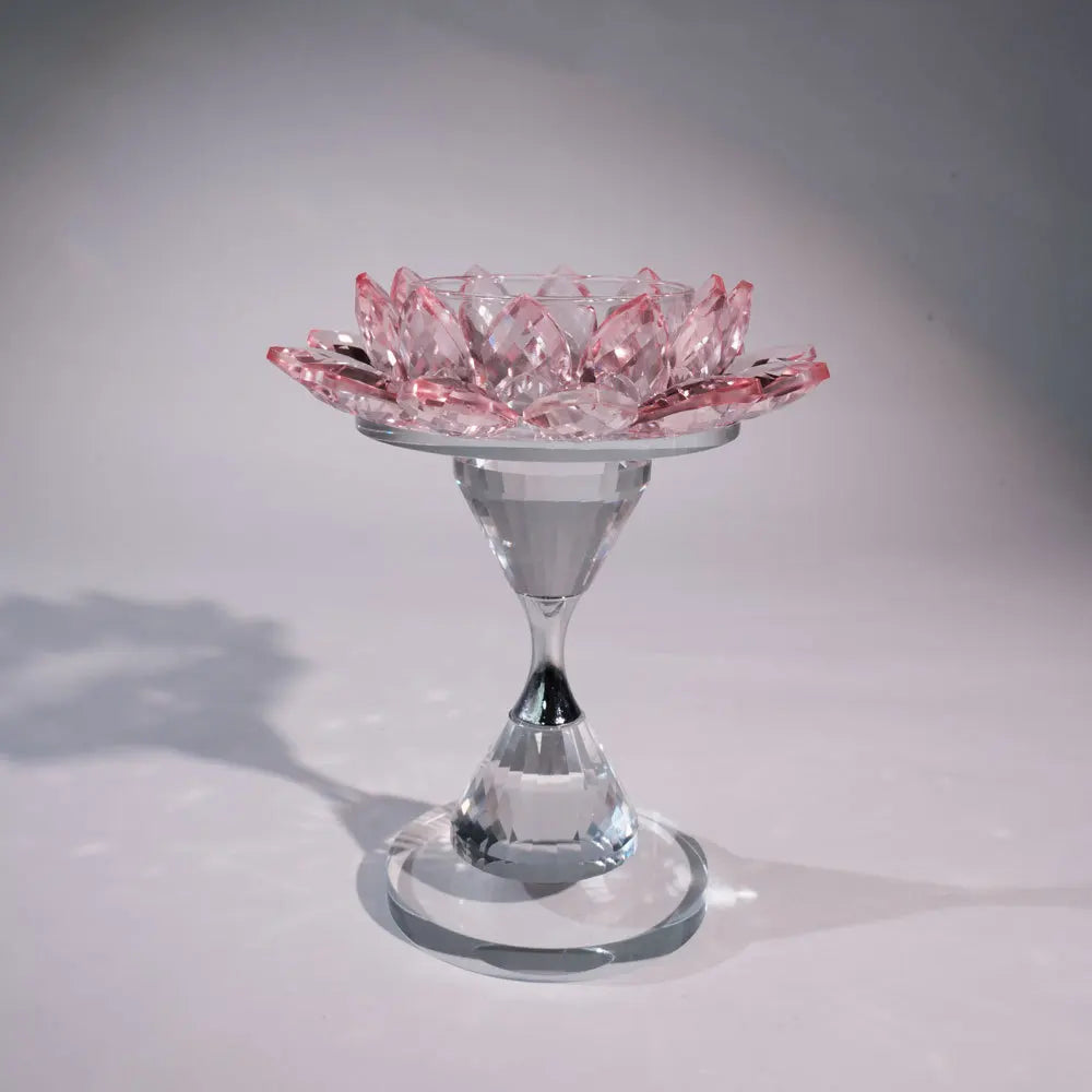 Afralia™ Crystal Lotus Candle Holder Home Decoration Crystal Flower Candlestick