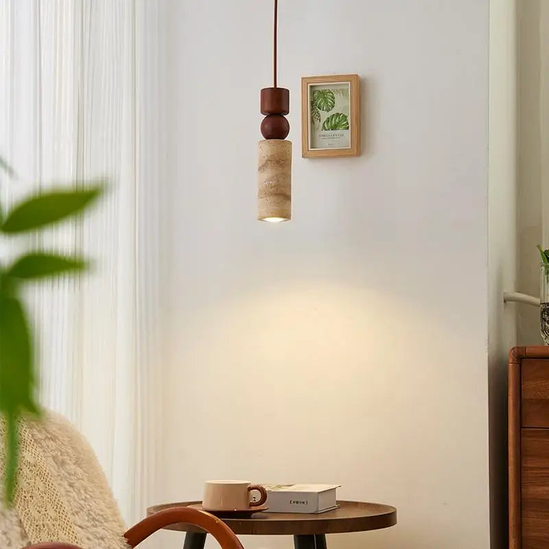 Afralia™ Wood LED Pendant Lamp - Wabi Sabi Yellow Travertine