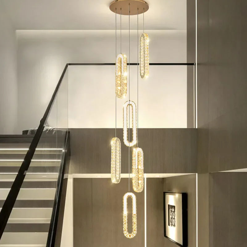 Afralia™ Luxury Crystal LED Chandelier for Staircase and Living Room