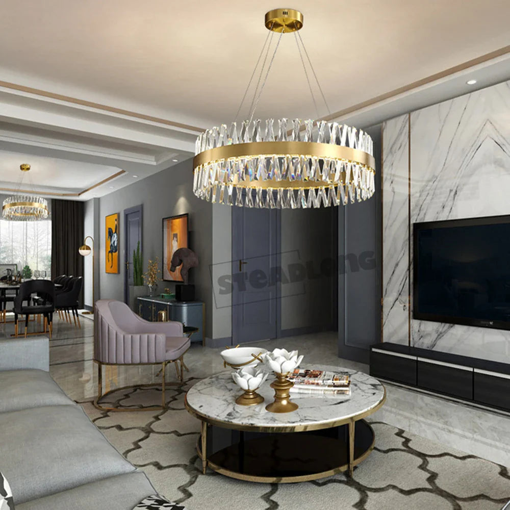 Afralia™ Crystal Pendant Lamp: Dimmable Semi Round LED Pendant Light for Stylish Living Rooms