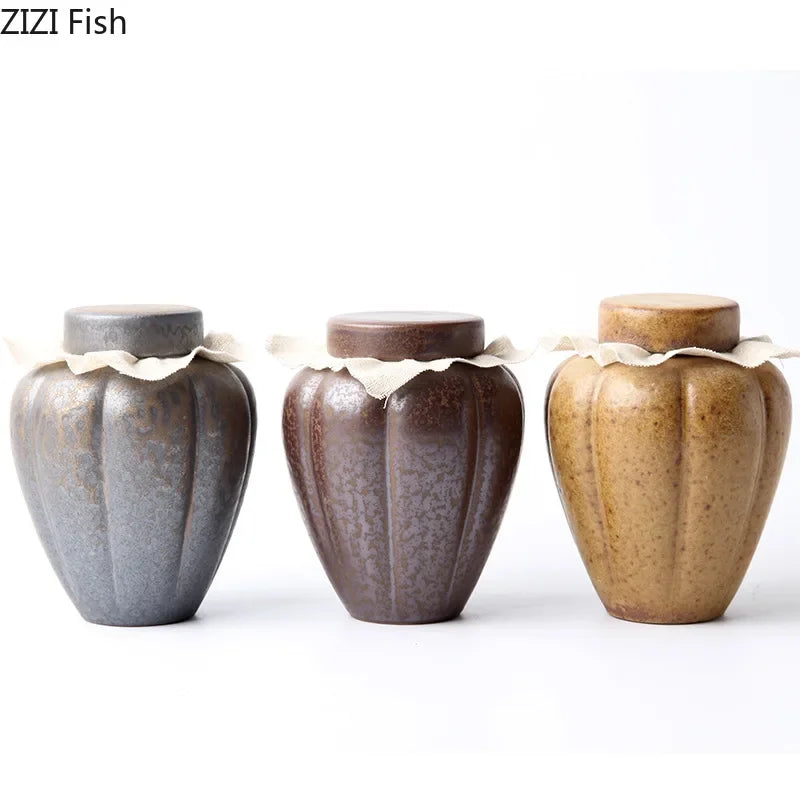 Afralia™ Ceramic Tea Canister Storage Jar Glazed Rough Pottery Coffee Table Candy Tea Caddy