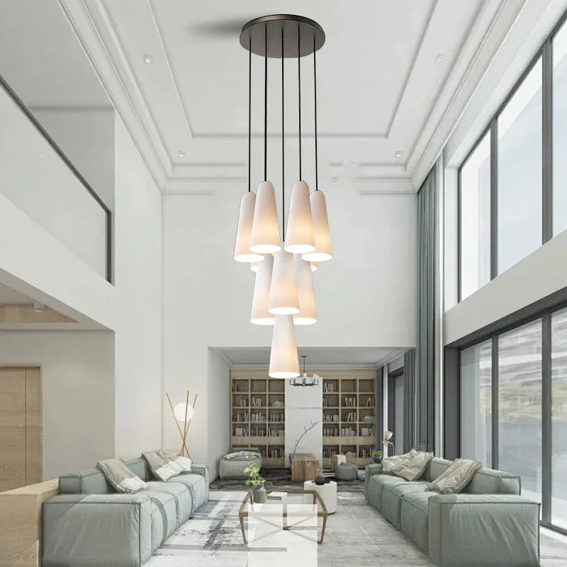 Afralia™ Elegant White Glass Cup Chandeliers for Luxe Living Room