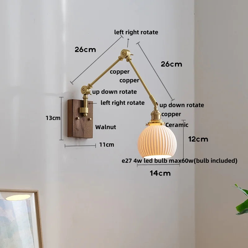 Afralia™ Wood LED Wall Sconce Pull Chain Switch Rotatable 2 Arms Stair Light
