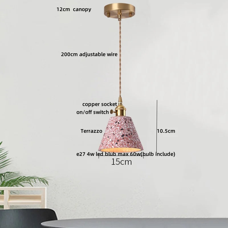 Afralia™ LED Terrazzo Pendant Lamp White Stone Wood Hanging Light
