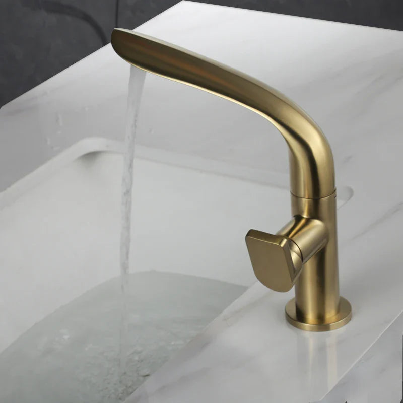 Afralia™ Brushed Gold Basin Faucet - Brass Single Handle Bathroom Mixer Tap
