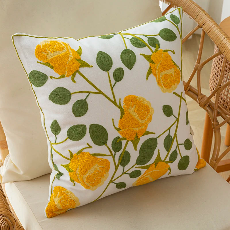 Afralia™ Floral Embroidered Cotton Cushion Cover - 45x45cm