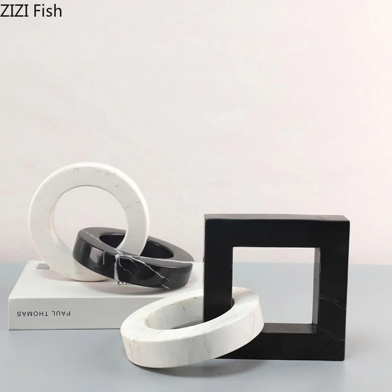 Afralia™ Geometric Knot Sculpture Desk Decor - Abstract Square Ring Statue