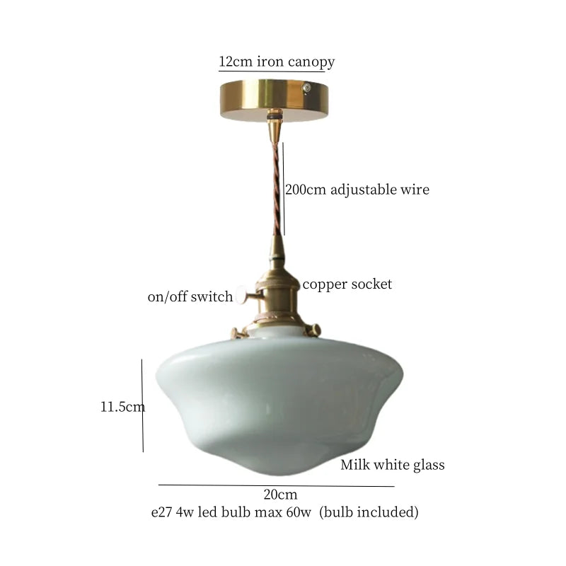 Afralia™ Cream Glass Ball LED Pendant Light for Kitchen Living Room Nordic Vintage Copper