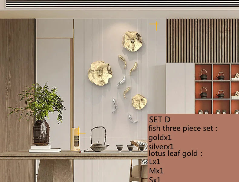 Afralia™ Carp Fish Lotus Leaf Gold Wall Pendant Chinese Bionics Home Decor
