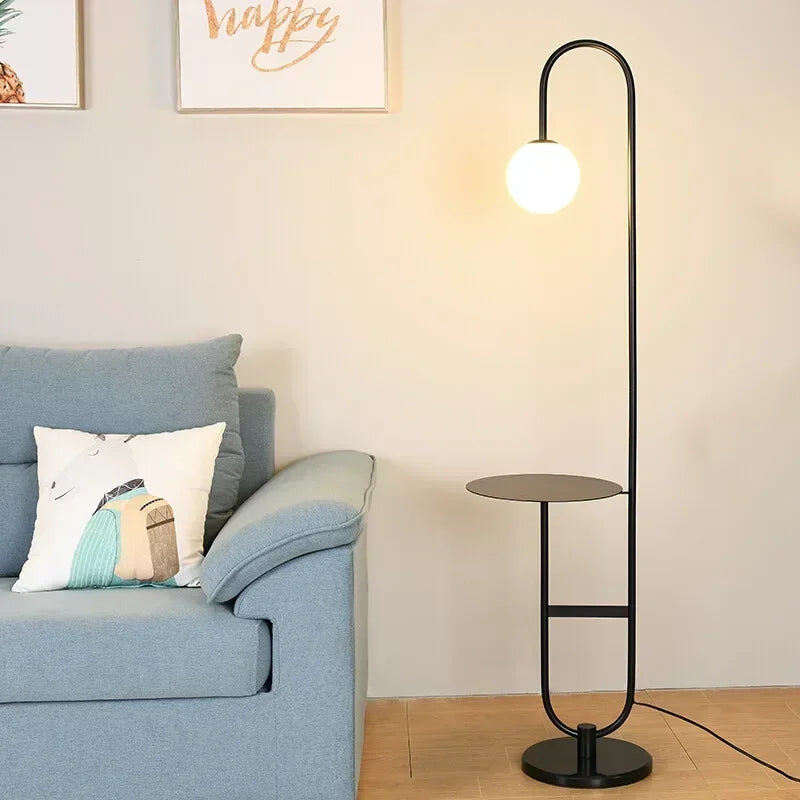 Afralia™ Glass Side Table LED Floor Lamp for Nordic Living Room Art Decor