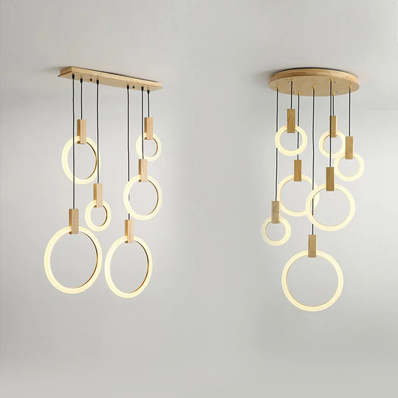 Afralia™ Wooden LED Chandelier for Living Room Ceiling Modern Lighting Fixtures
