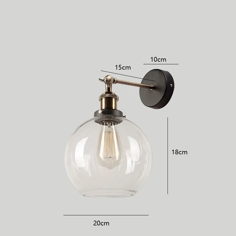 Afralia™ Industrial Vintage Loft Style Wall Lamp Bedside Sconce Glass Iron Art E27