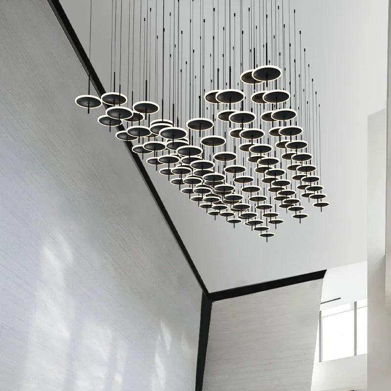 Afralia™ Modern Black Iron Art Circular Chandelier for Living Room, Hotel - Custom Large Chandeliers