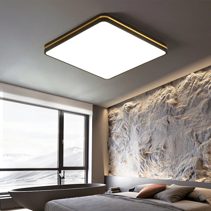 Afralia™ LED Ceiling Lights: Modern Golden Ring Square Round Black Metal Minimalist Lamp