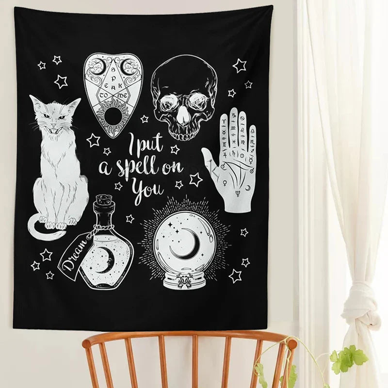 Tarot Cat Tapestry Wall Hanging for Witchy Vibes & Mystical Decor by Afralia™