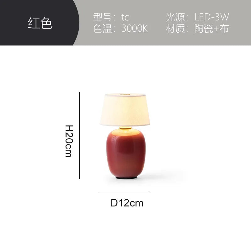 Afralia™ Black/White/Red Ceramics Table Lamp, Touch Switch USB Charging, Atmosphere Desk Light