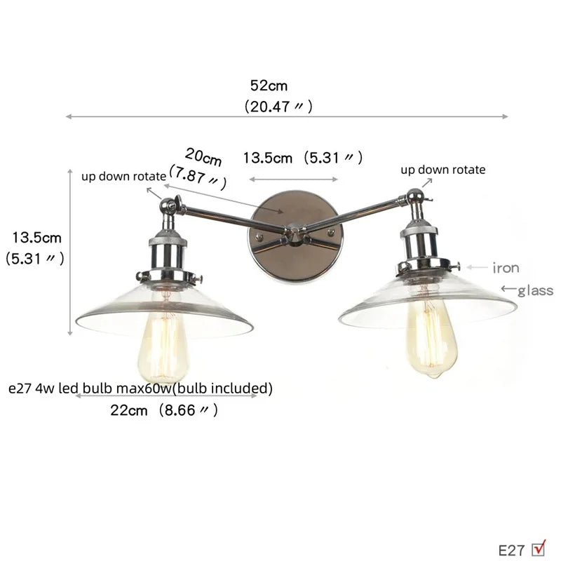 Afralia™ Glass 2-Light Wall Sconce with Pull Chain Switch for Bedroom and Bathroom