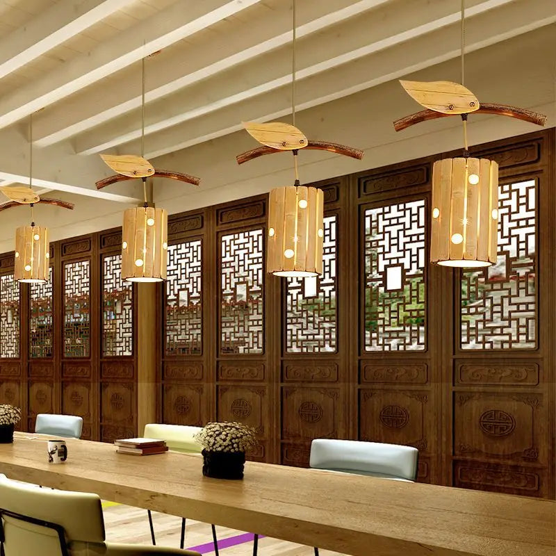 Afralia™ Bamboo Art Chandelier: Retro Korean Living Room Lights for Tea House & Restaurant