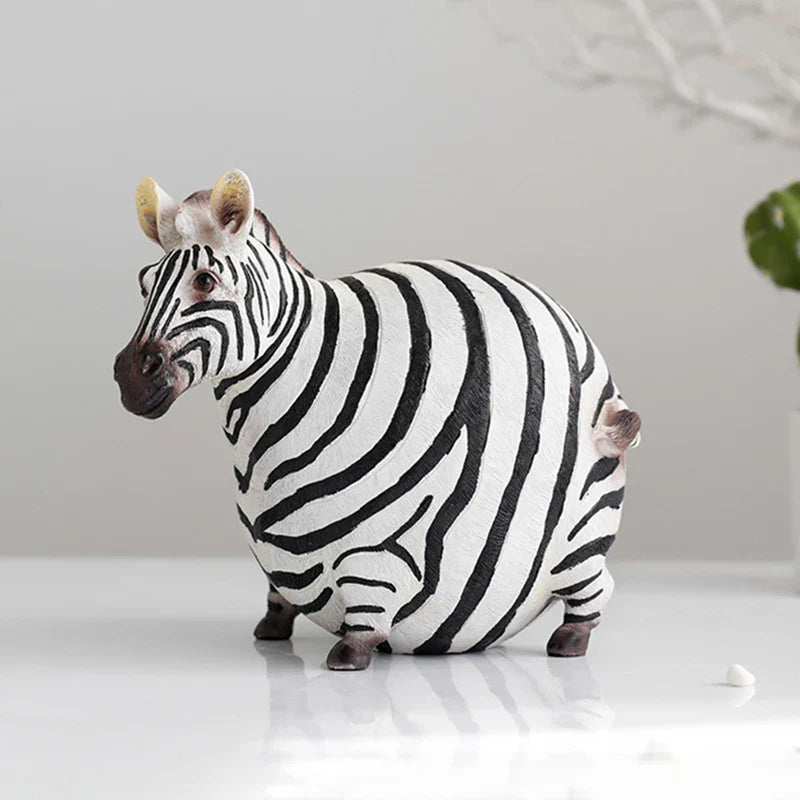 Afralia™ Cute Fat Zebra Resin Animal Figurine Sculpture Desktop Art Decoration