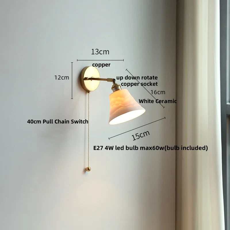 Afralia™ Nordic Ceramic LED Wall Light with Pull Chain Switch - Modern, Simple, Rotating