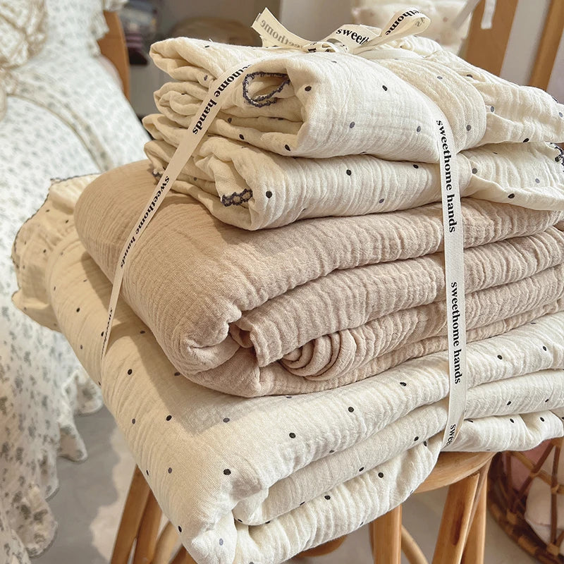 Afralia™ Luxury Nude Double-Layer Cotton Yarn Quilt Cover for Single Double Size Bed