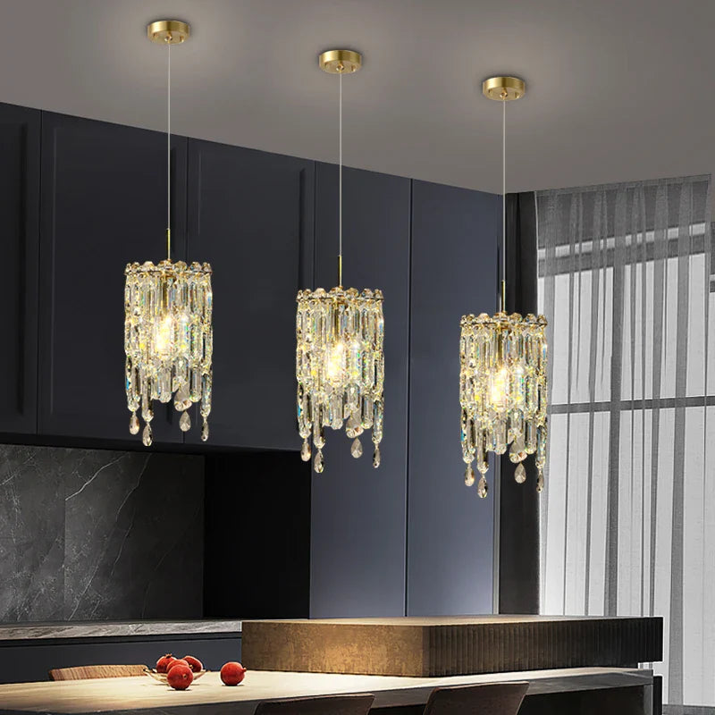 Afralia™ Crystal Round Dining Room Pendant Light in Gold/Chrome Luxury LED Fixture