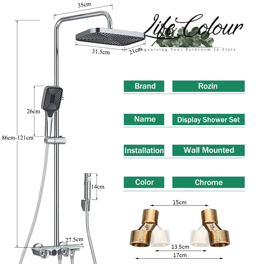 Afralia™ Grey Thermostatic Digital Shower Faucet Set with Rainfall System