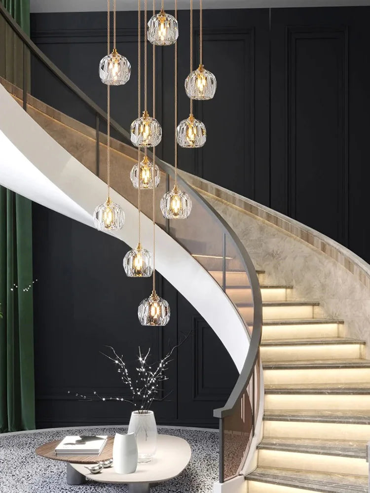 Afralia™ Crystal Stainless Steel Staircase LED Chandelier for Modern Luxury Interiors