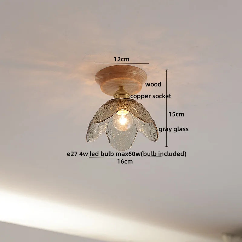 Afralia™ Glass Wood LED Ceiling Lamp for Home Lighting and Decoration