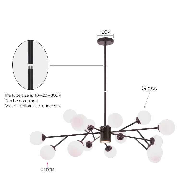 Afralia™ Black Chandelier: Luxury Glass Pendant Light for Home, Bedroom, or Living Room