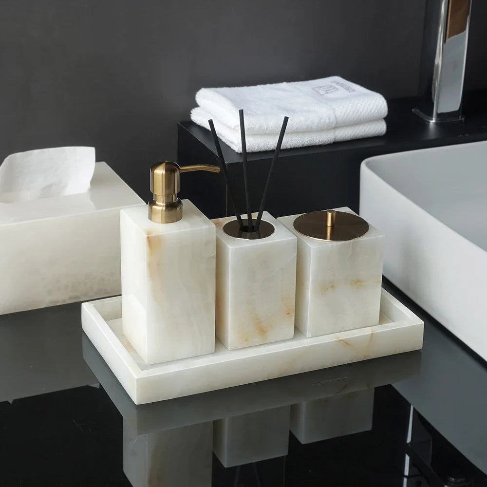 Afralia™ White Onyx Marble Bathroom Accessories Set for Elegant Bath Decor