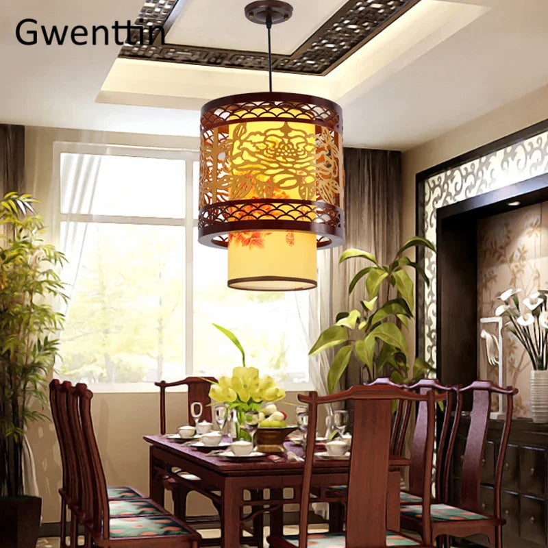 Afralia™ Antique Wood Pendant Lights for Dining Room, LED Living Room Decor Lighting Fixtures