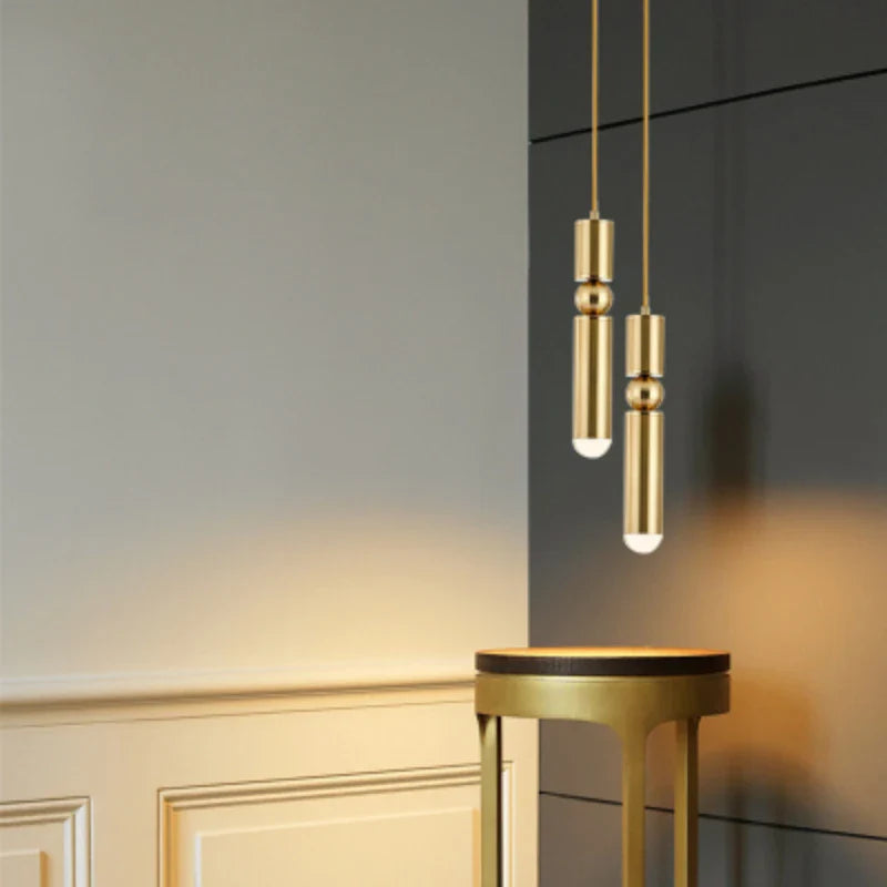 Afralia™ Gold Tube Pendant Light - Kitchen Bedside Hanging Lamp by AliLamp