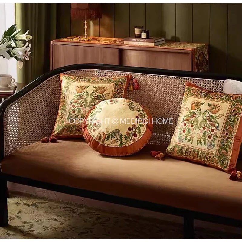 Afralia™ Gobelin Tapestry Style Reversible Cushion Cover with Tassels and Retro Birds Floral Decor