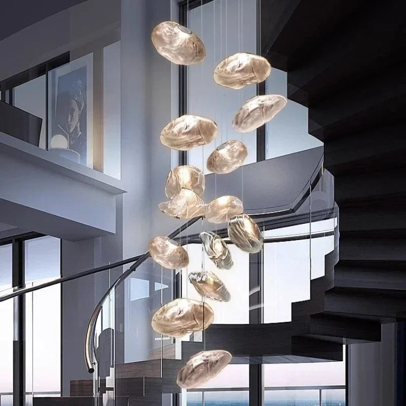 Afralia™ Glass LED Chandelier Lighting for Modern Stairs, Dining Room, and Home Bar