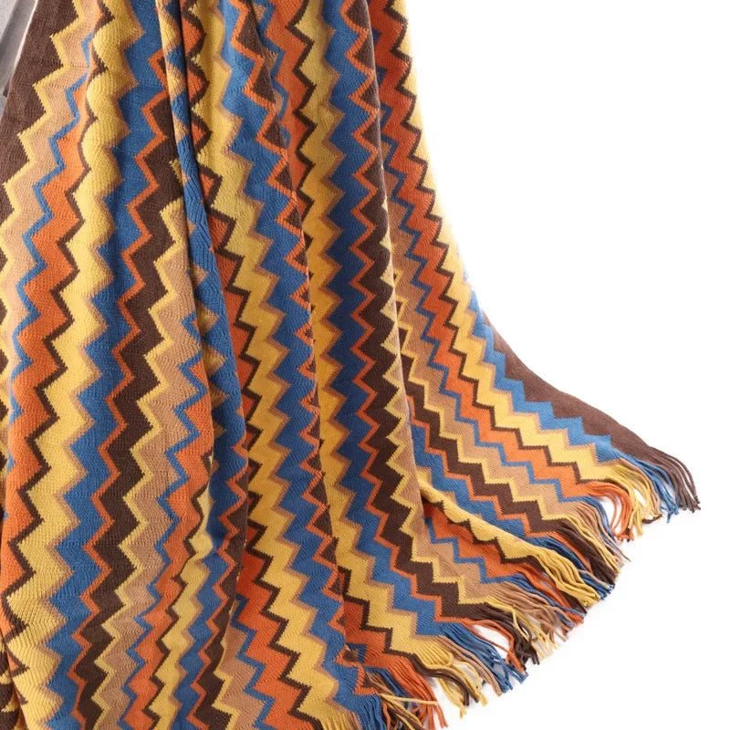 Afralia™ Bohemian Stripe Throw Blanket with Tassels - Cozy Sofa or Bedspread Bushawl