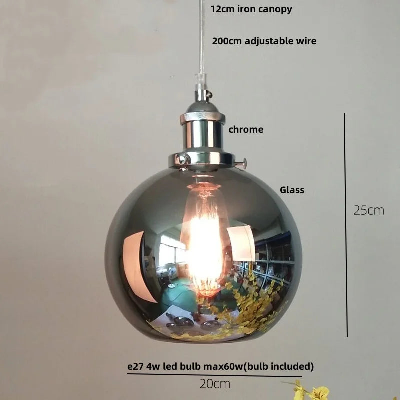 Afralia™ Vintage Copper LED Glass Pendant Lamp for Kitchen Coffee Restaurant Loft