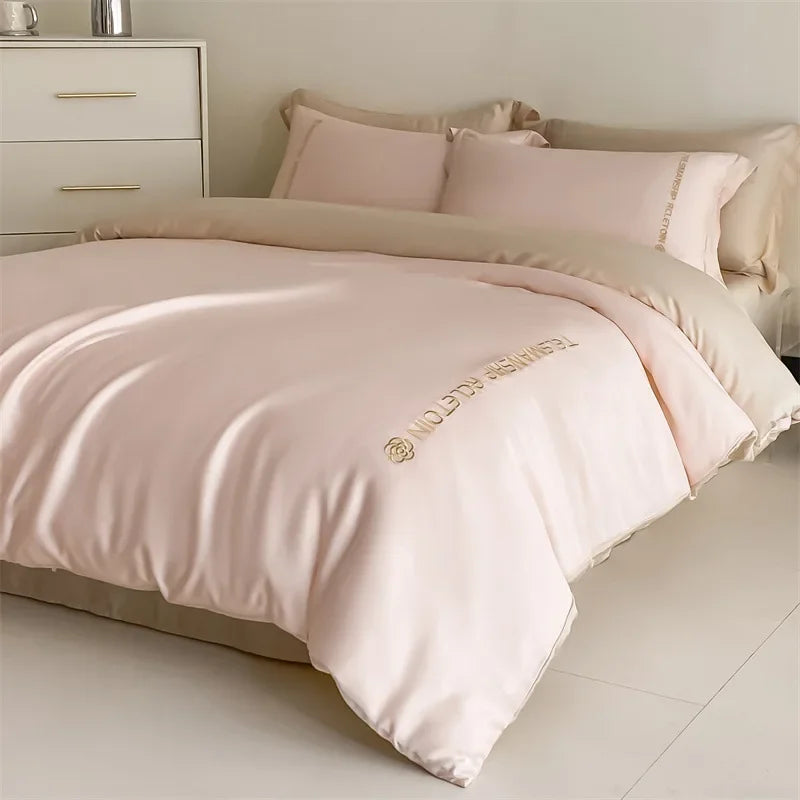 Afralia™ Cotton Embroidery Bedding Set, 4Pcs Duvet Cover Kit for Double Bed