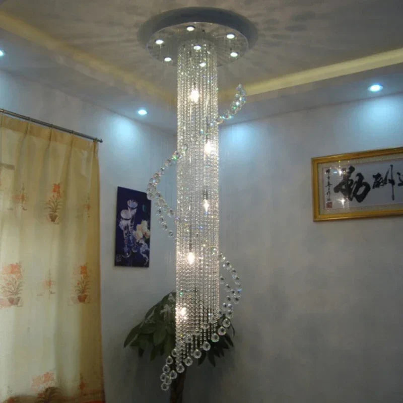 Afralia™ Round Crystal Chandelier LED Light Fixture for Luxury Decor in Living Room