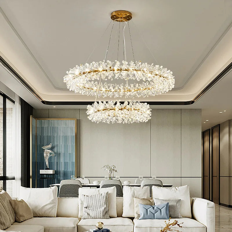 Afralia™ Clear Crystal LED Chandelier Round Lamp - Gold Metal Wire, Adjustable G4 Bulb