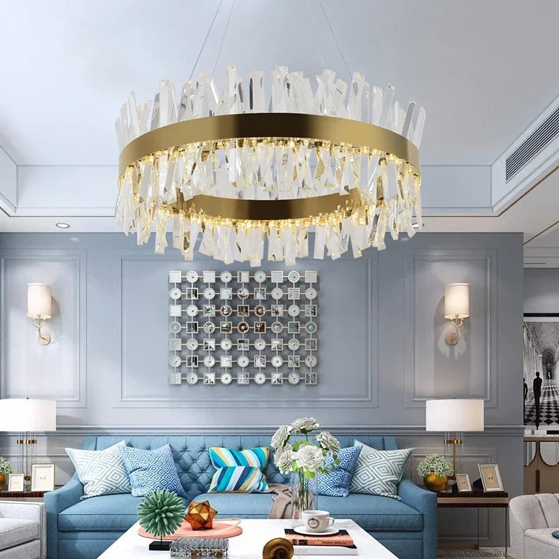 Afralia™ Luxury K9 Crystal Ceiling Chandelier LED Pendant Light for Living Room Bedroom Decor