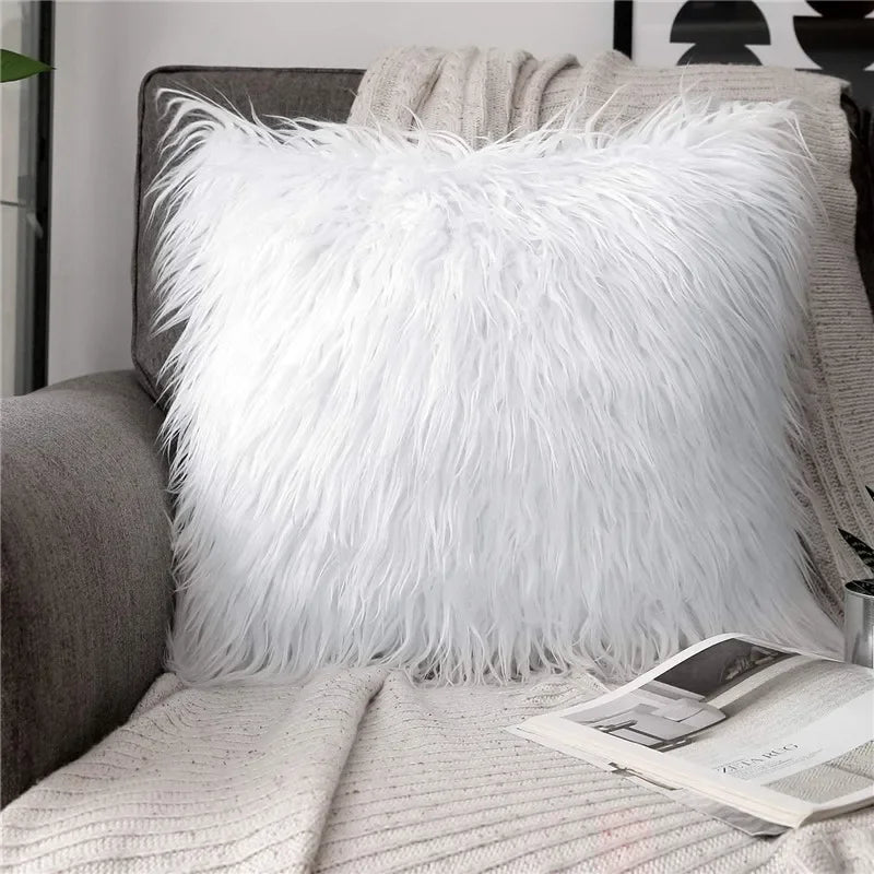 Afralia™ White Plush Pillowcase 45x45cm Solid Color Cushion Cover Modern Simple design