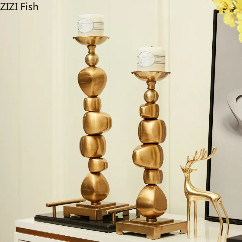 Afralia™ Golden Alloy Stone Pile Candle Holder Ornament Home Aroma Container