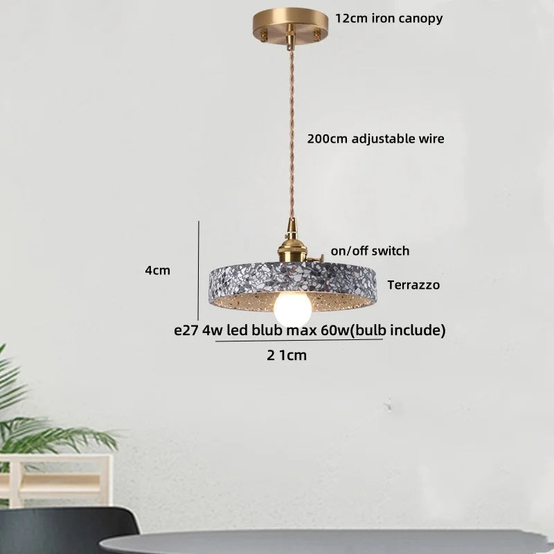 Afralia™ Black Terrazzo Stone LED Pendant Lamp Modern Nordic Hanging Lights