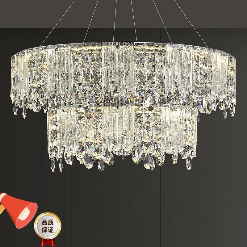 Afralia™ Chrome Crystal Pendant LED Chandelier for Living Dining Bedroom.