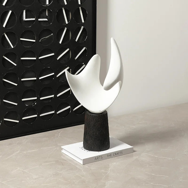 Afralia™ Abstract Hollowed-out Resin Sculpture, Black and White Modern Home Decor Statue.