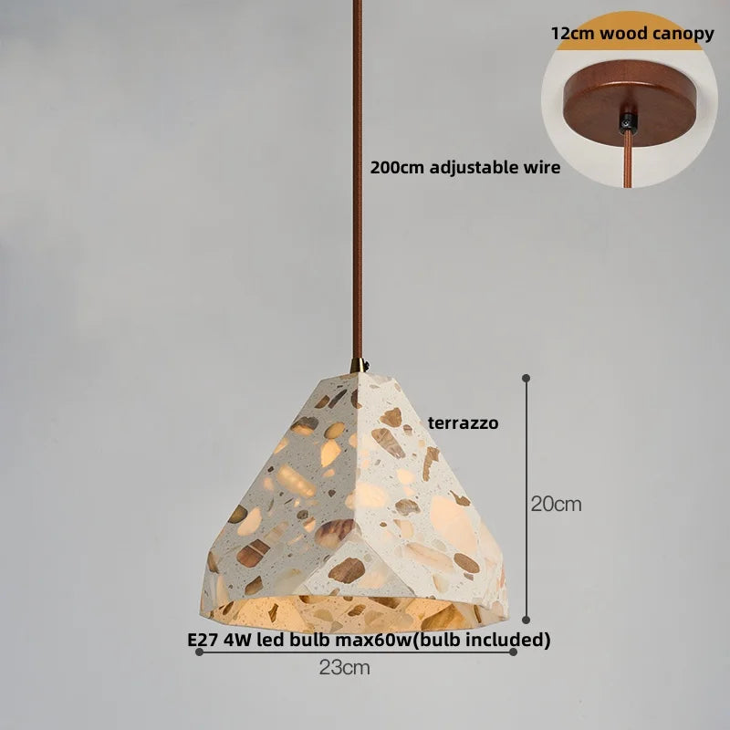 Afralia™ Terrazzo Stone LED Pendant Light with Copper Knob Switch, Adjustable Hanging Lamp