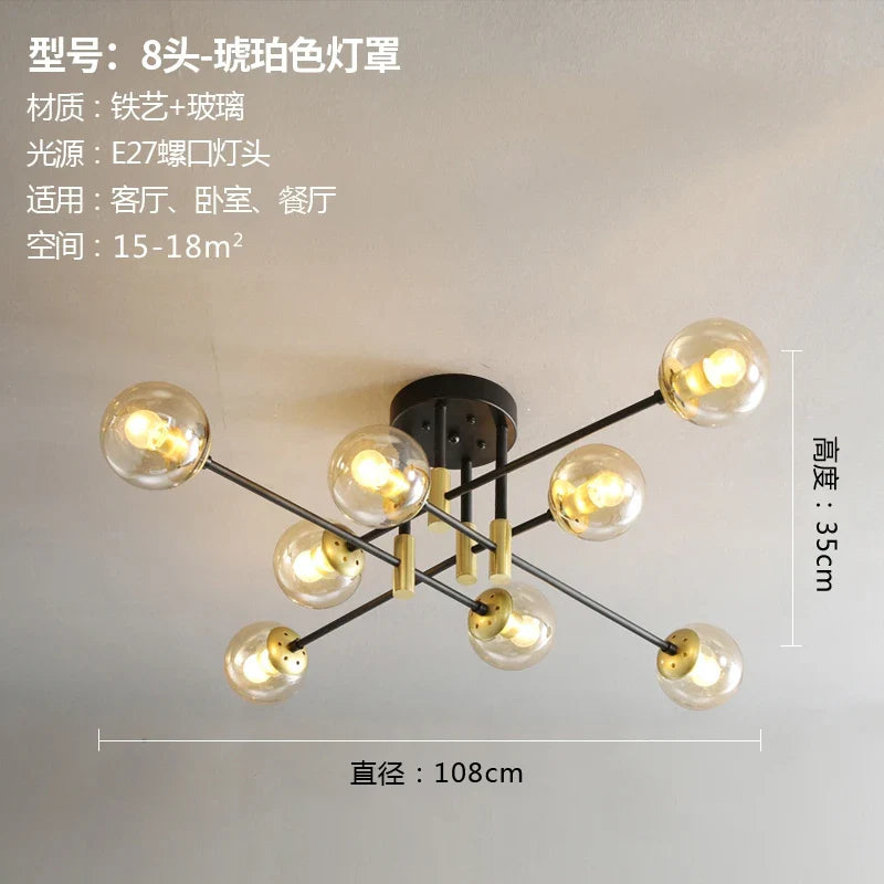 Afralia™ Glass Ball LED Chandelier Ceiling Light for Living Room and Kitchen