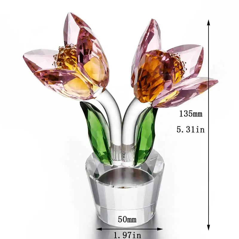 Afralia™ Crystal Tulip Lily Flower Sculpture Ornament Table Decor Centerpiece